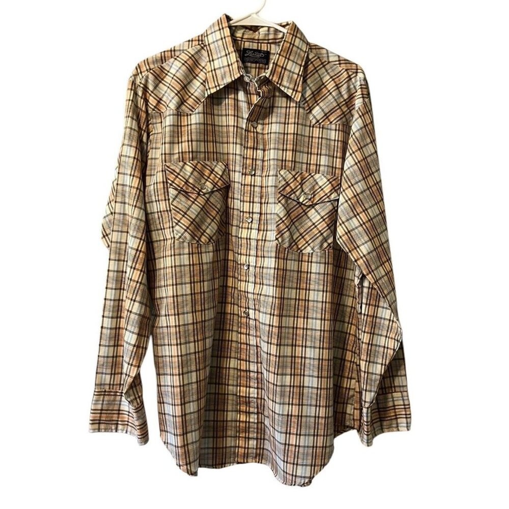 Lariat Western Pearl Snap Plaid Long Sleeve‎ Shirt Size 16 16 1/2 Country VTG